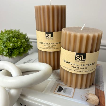 Terracotta Ribbed Pillar Candle, 2 Sizes