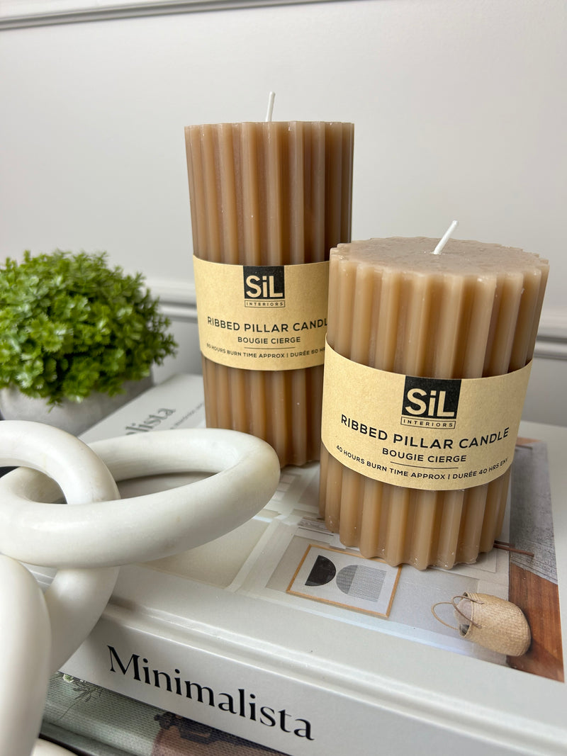 Set of two taupe twisted dinner candle