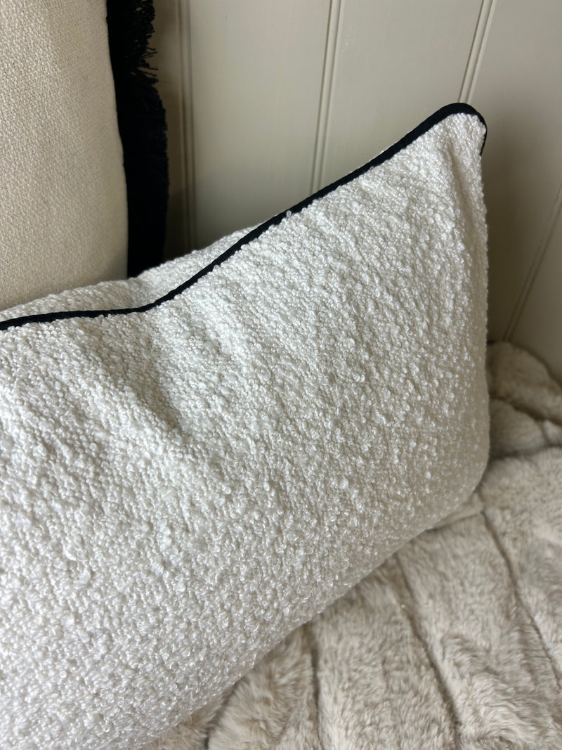 Luca white cream black Boucle Weave Rectangular Cushion 30cm x 40cm