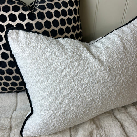 Luca white cream black Boucle Weave Rectangular Cushion 30cm x 40cm