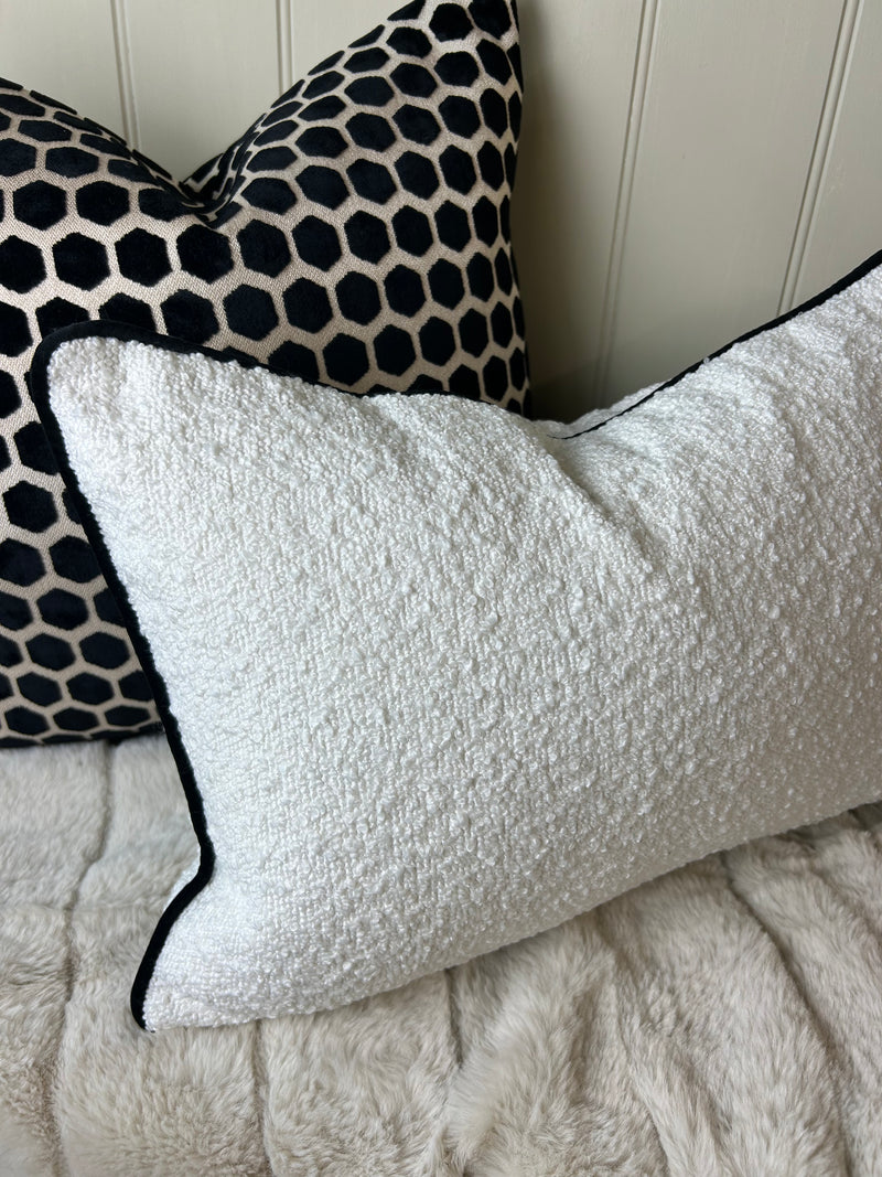 Luca white cream black Boucle Weave Rectangular Cushion 30cm x 40cm