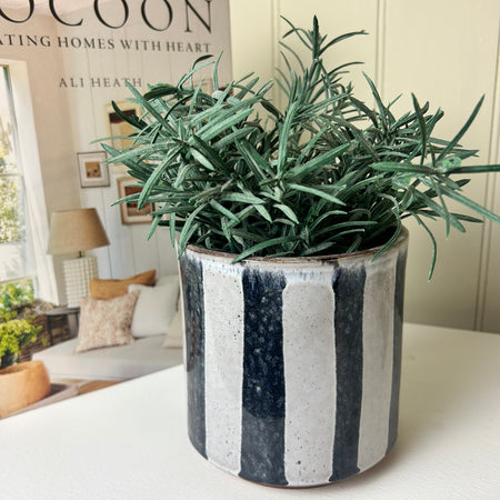 Striped plant pot blue grey