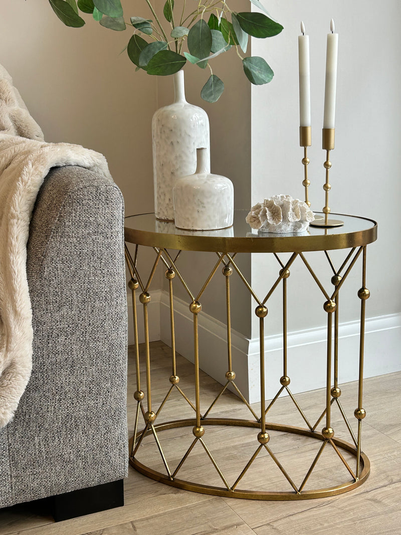 Antique Gold Mirrored Top oval Side Table console two sizes