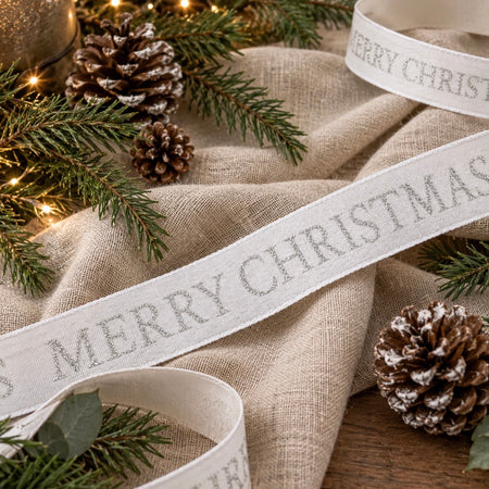 1 metre ribbon white merry Christmas