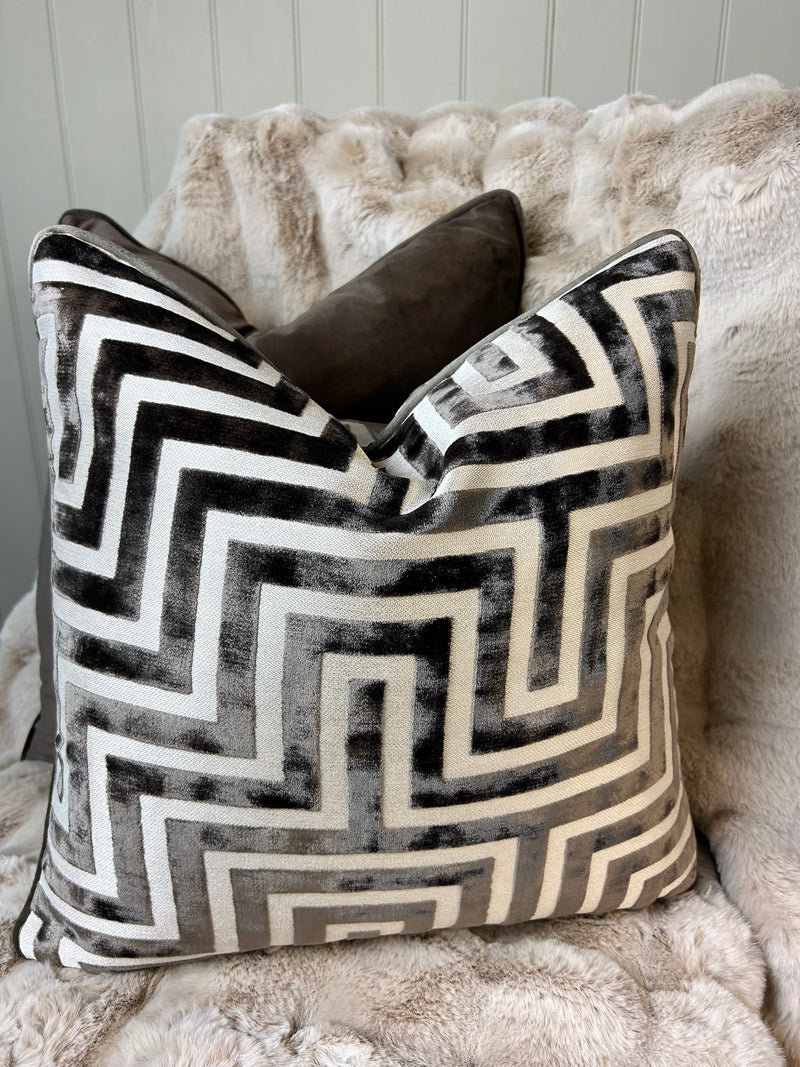 Back in stock soon Paul Moneypenny Chocolate Geo Patterned print Amazing luxury Cushion 43cm