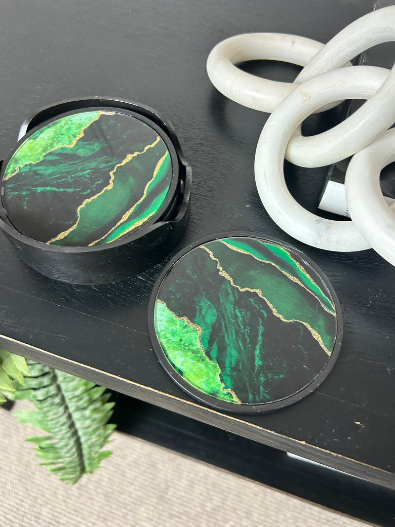 Green and black coasters
