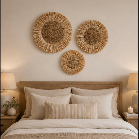 Set of 3 grass wall decors round