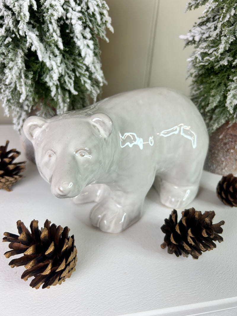Large Rustic glaze White Ceramic Polar Bear Ornament