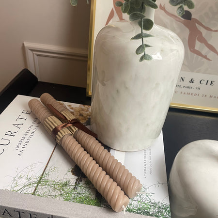 Set of two taupe twisted dinner candle