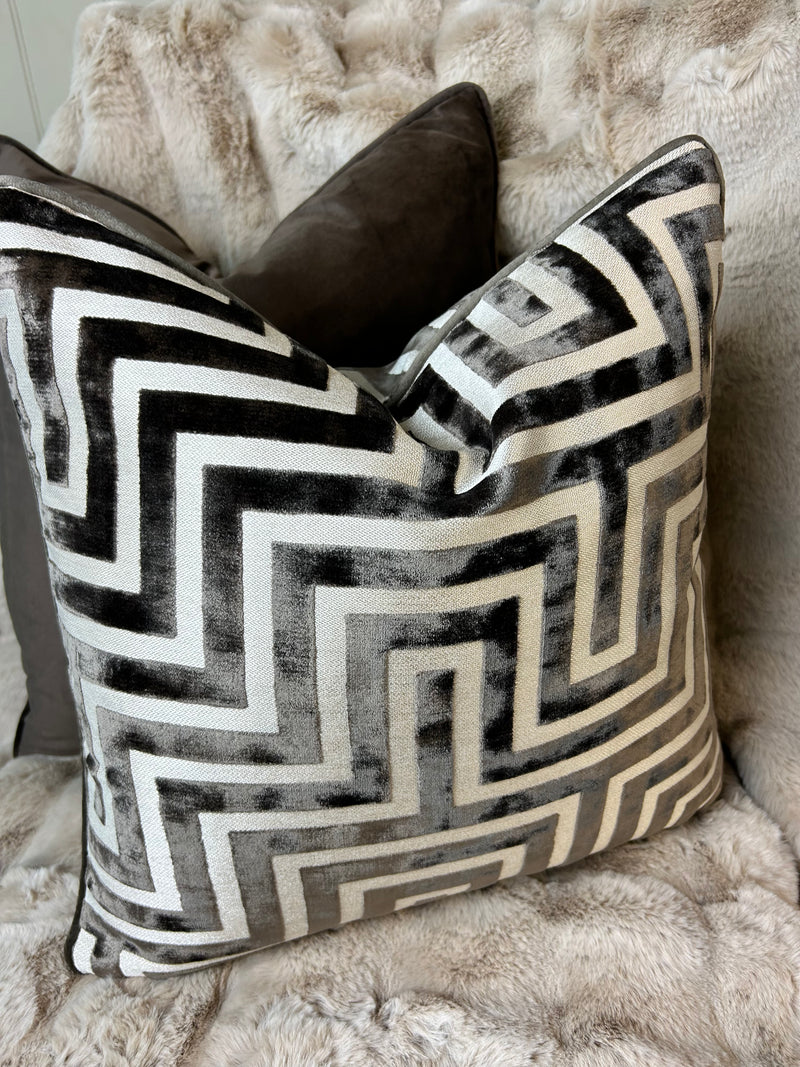 Back in stock soon Paul Moneypenny Chocolate Geo Patterned print Amazing luxury Cushion 43cm