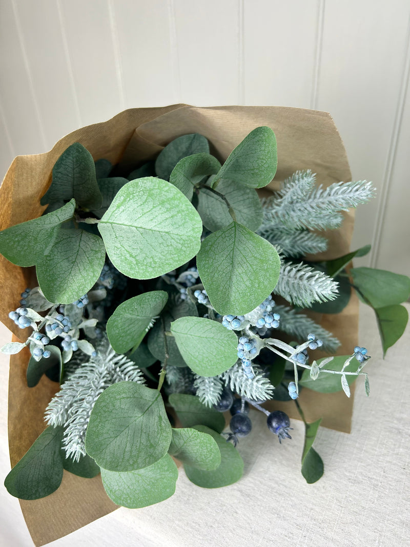 Festive Green eucalyptus foliage and berry arrangement 70cm