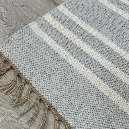 Recycled cotton stripe stone beige neutral rug runner door mat 60x90 and 70x130