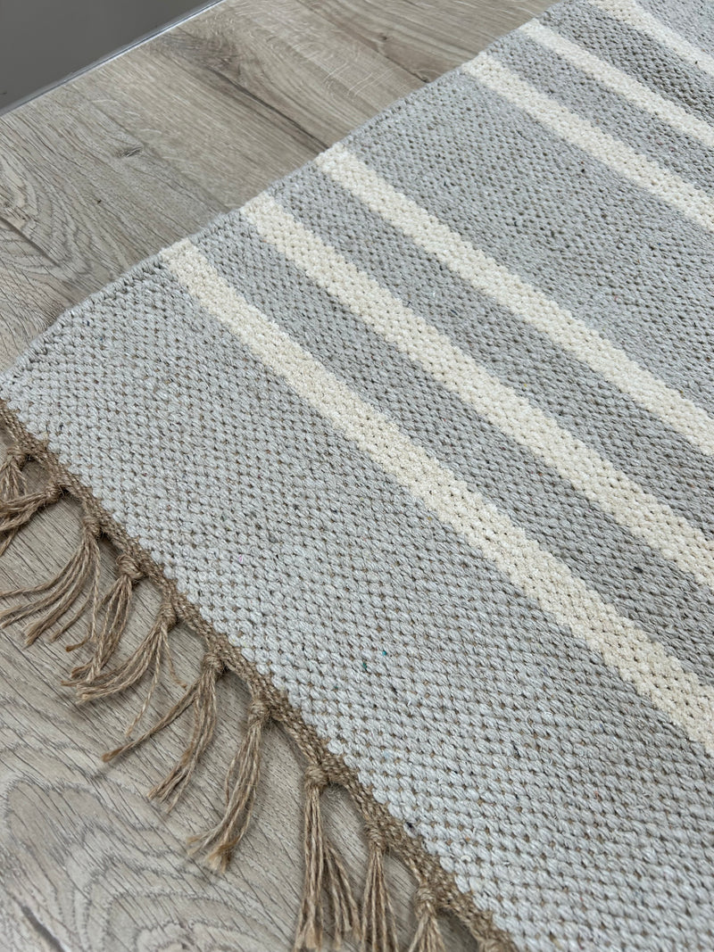 Recycled cotton stripe stone beige neutral rug runner door mat 60x90 and 70x130