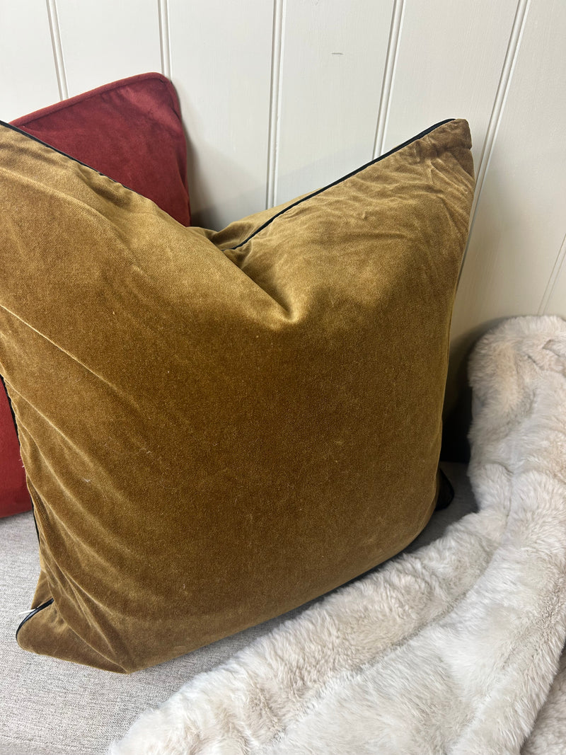 Tobacco dark ochre Velvet Cushion dark trim 40cm Feather Filled