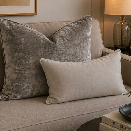 Heavy chenille textured greige beige stone cushion feather filled 50cm