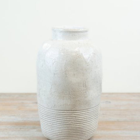 Off White beige ribbed detail textured vase rustic 37cm