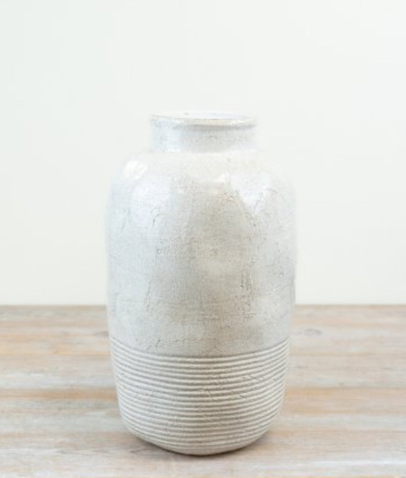 Off White beige ribbed detail textured vase rustic 37cm