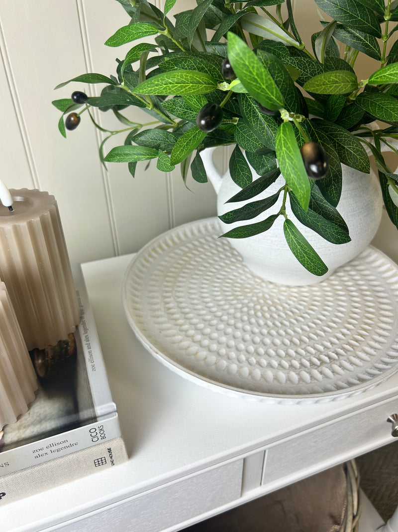 White dimple detail round tray plate 37cm
