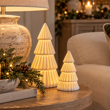 LED light up white ceramic trees 2 sizes