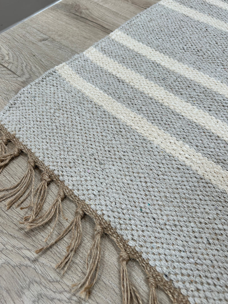 Recycled cotton stripe stone beige neutral rug runner door mat 60x90 and 70x130