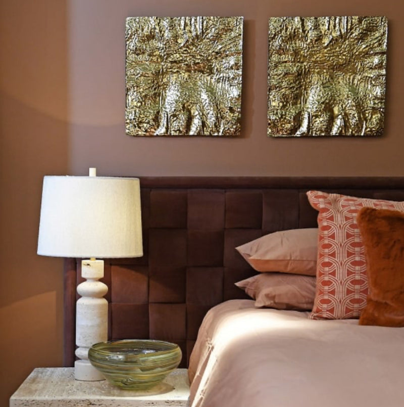 Gold textured panel wall art set of two