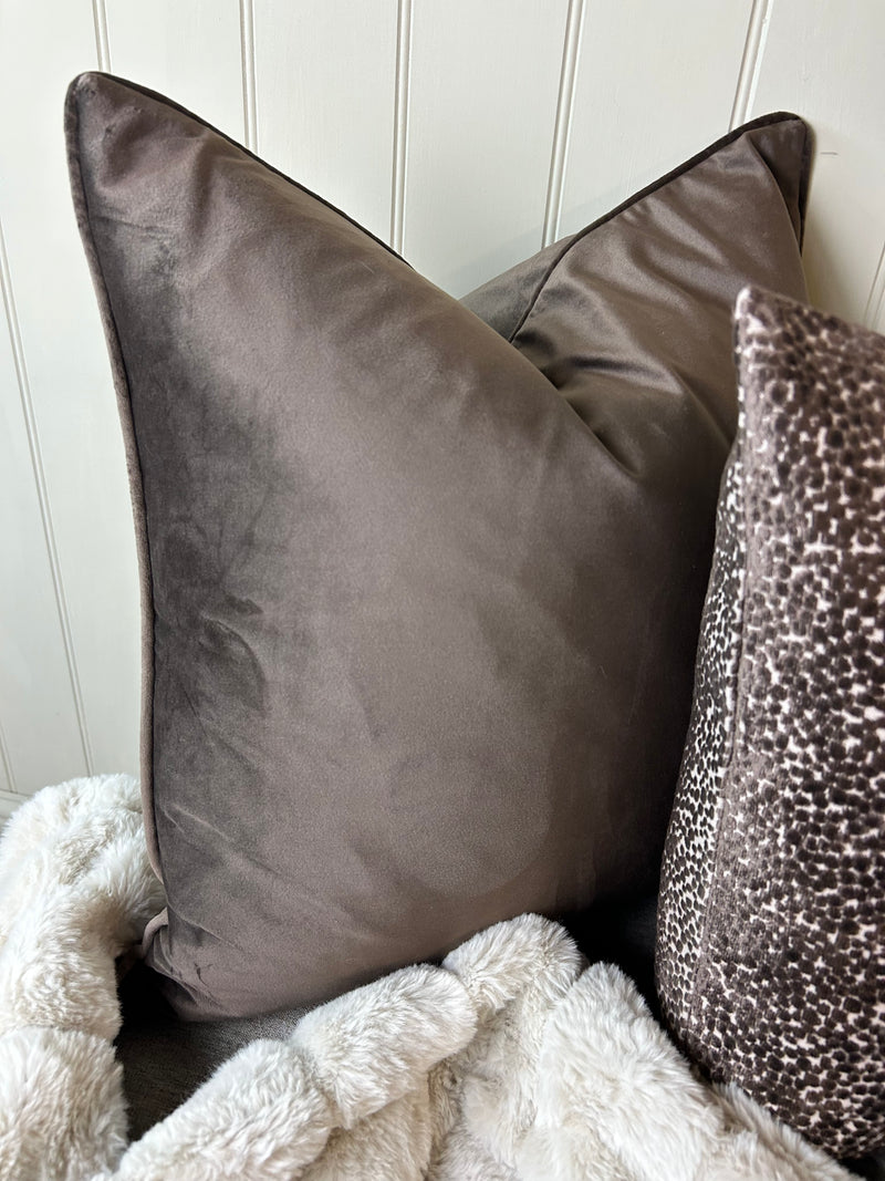 Large luxe chocolate brown velvet premium cushion 50cm