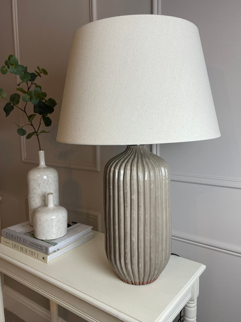 Aphaia Hand Textured Glazed Natural Stoneware Large Table Lamp with linen shade