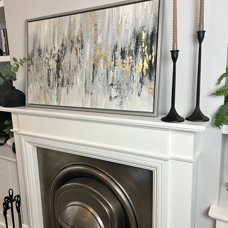 Dripping silver abstract framed canvas by Tom Reeves 60x96
