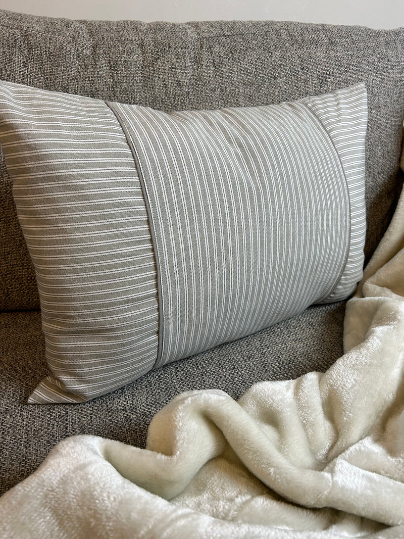 Grey ticking stripe rectangular cushion 60x40