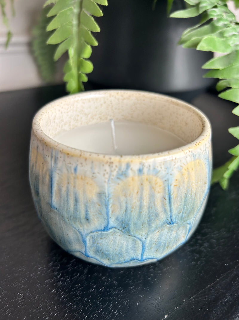 Reactive glaze green filled candle 10cm