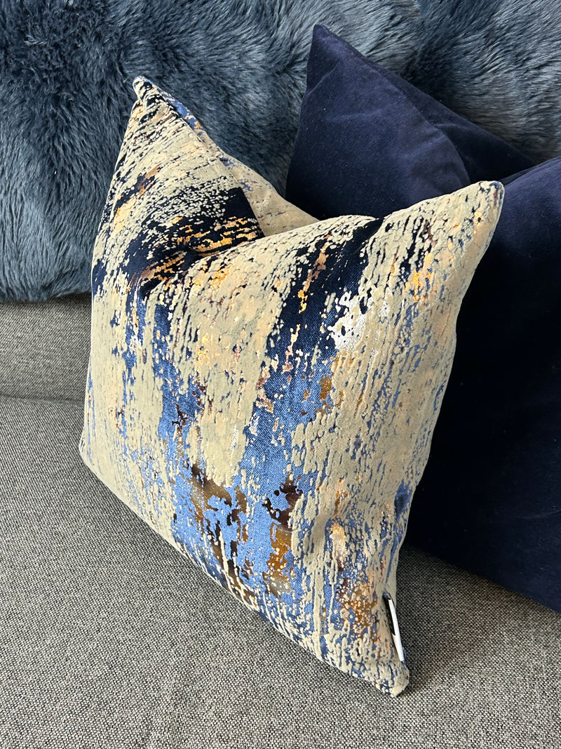 Torcello Navy bronze taupe Gold Feather luxury Cushion 43x43cm