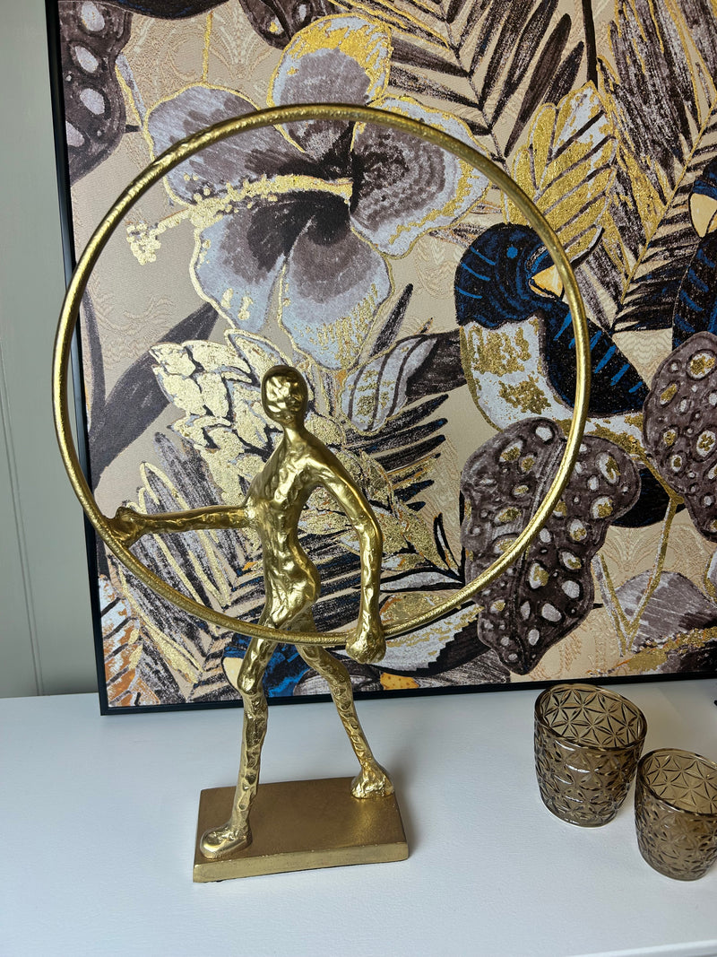 Gold walking man hoop sculpture 54cm
