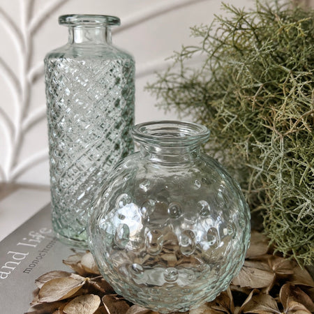 Tall glass textured bottle vase 13cm