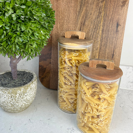 Acacia lidded glass jar 2 sizes
