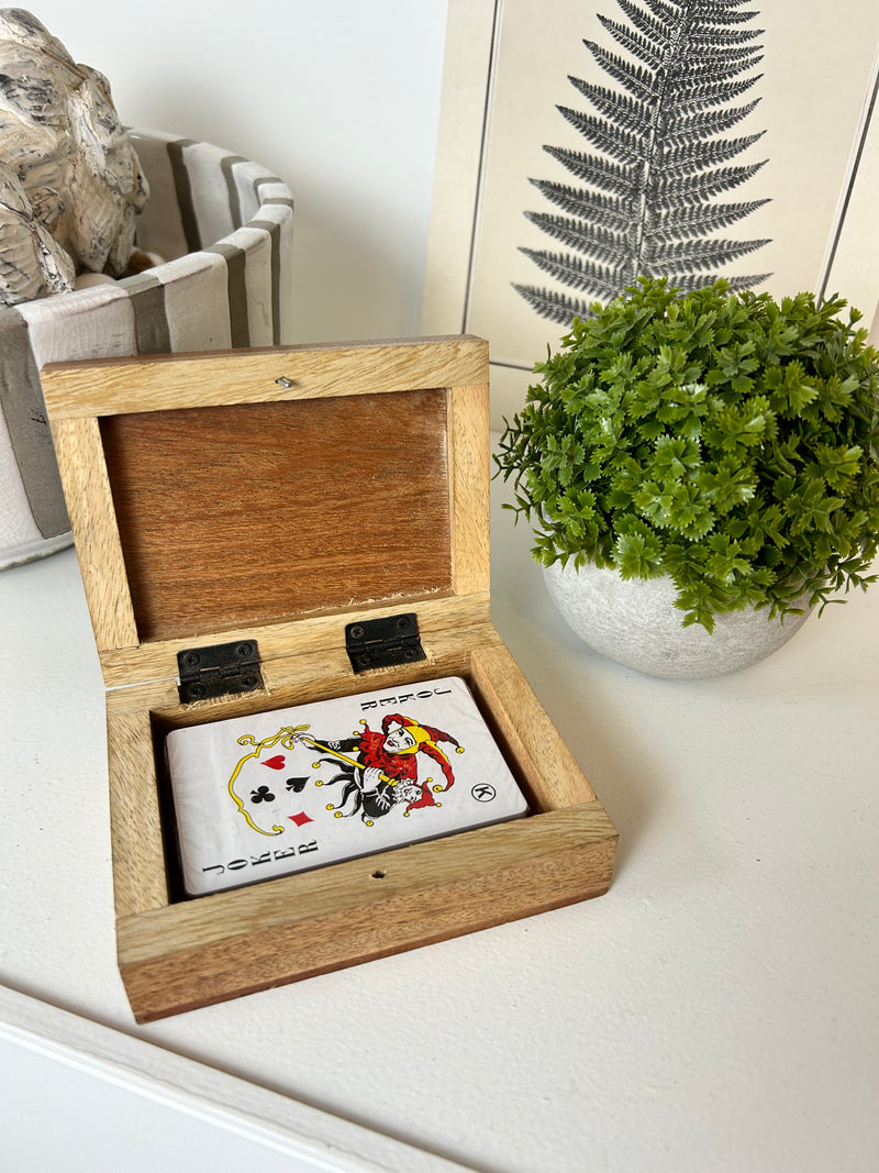 Mango wood playing card holder with cards