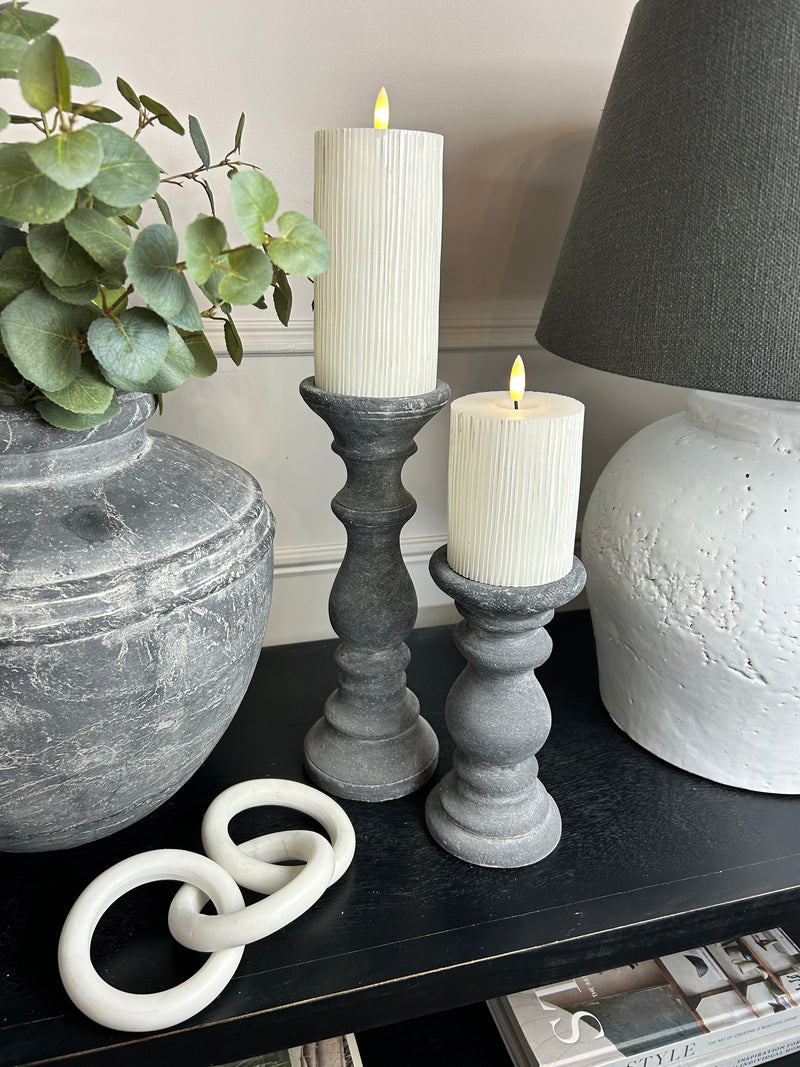 Stone look washed black candle stick 2 sizes