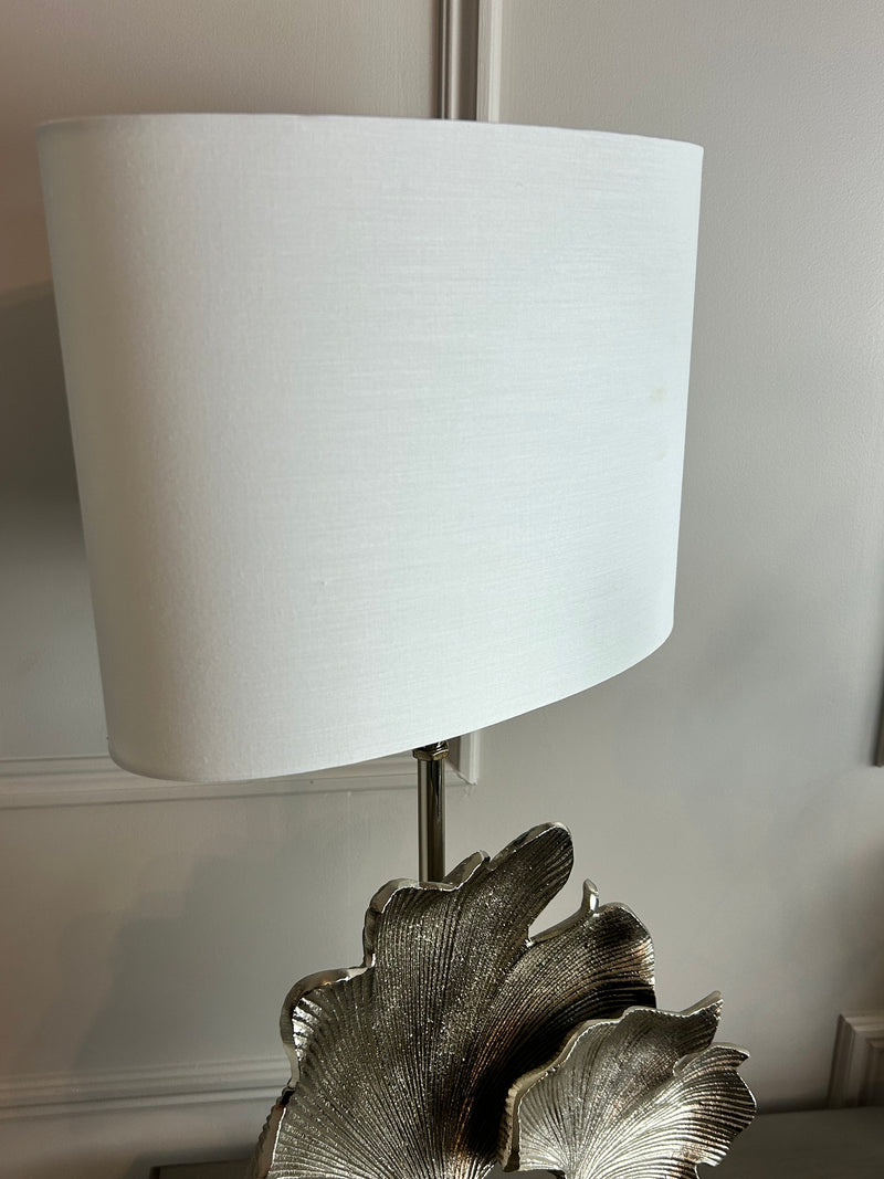Gingko champagne leaf petal metal lamp with white oval shade