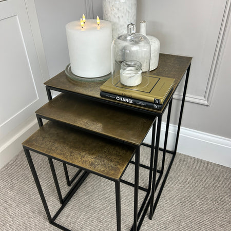 Antique Gold brass Square Metal Topped Side Table, 3 Sizes