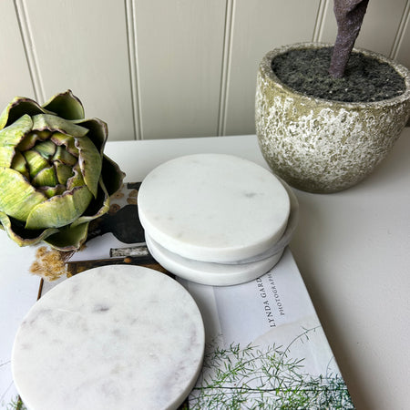 Round white solid marble coasters set of 4