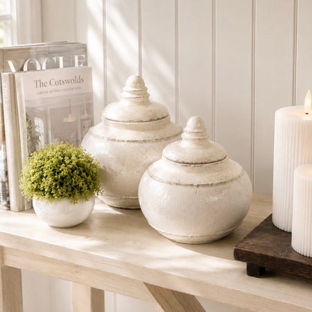 Cream rustic urn lid pot lidded jar 2 sizes