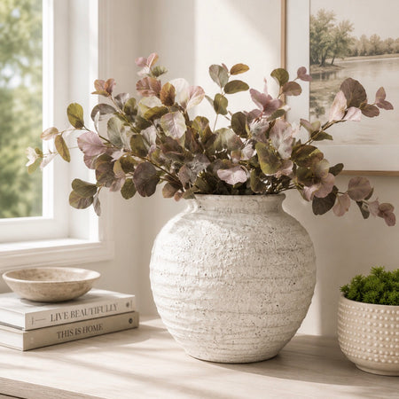 Cream off white rustic ceramic large stone vase