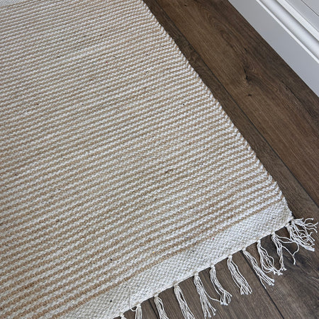 Stripe washable rug mat cream beige 60x90cm 70x130cm 2 sizes