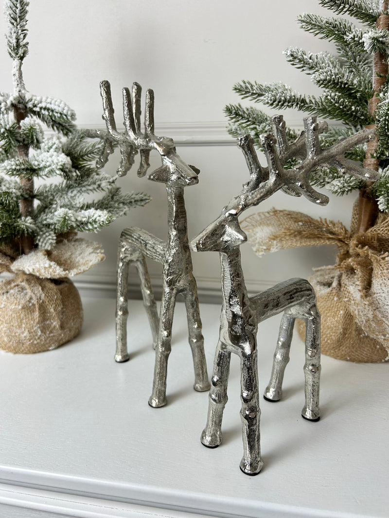 Silver metal standing reindeer 2 sizes