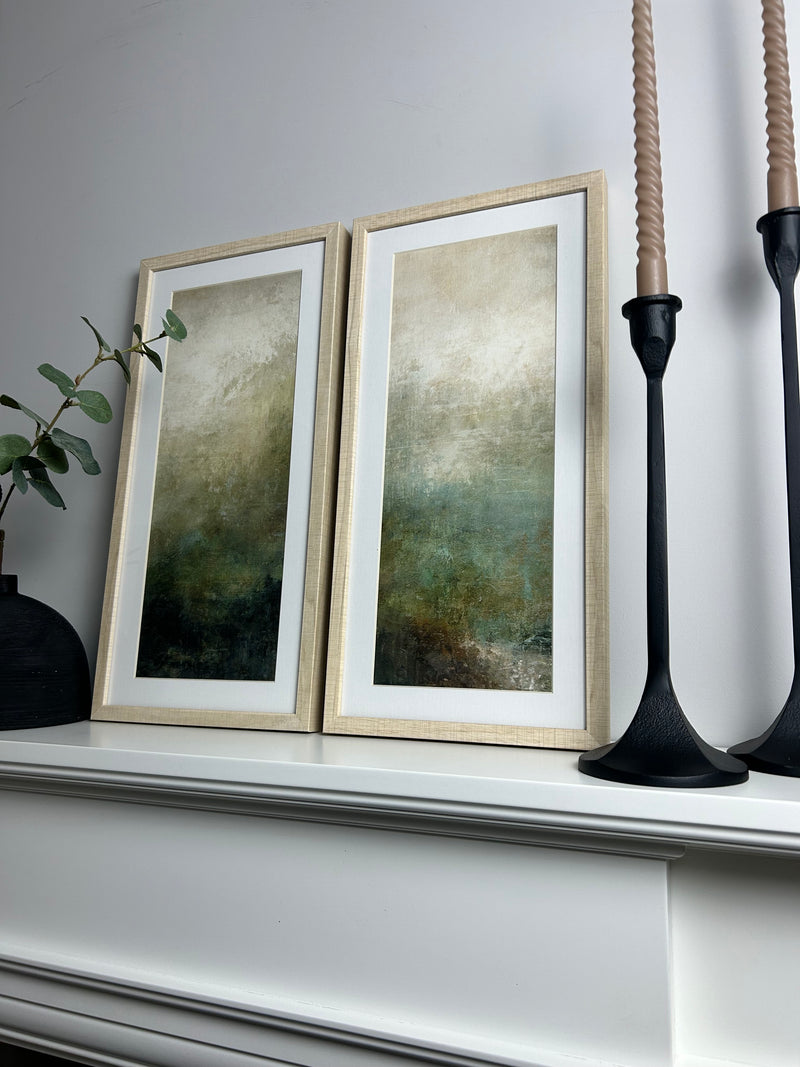 Pair of ash framed prints Mossy Forest by Suzanne Nicoll 48x24 each set 2 premium