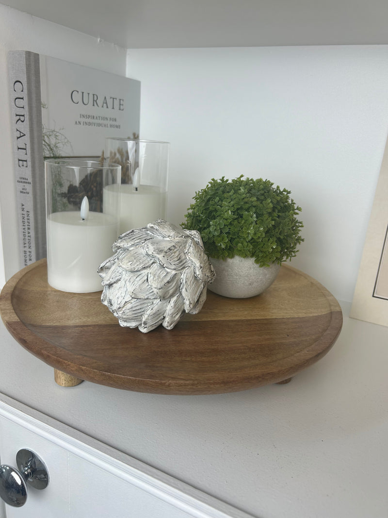Natural wooden tray plate on feet 35cm