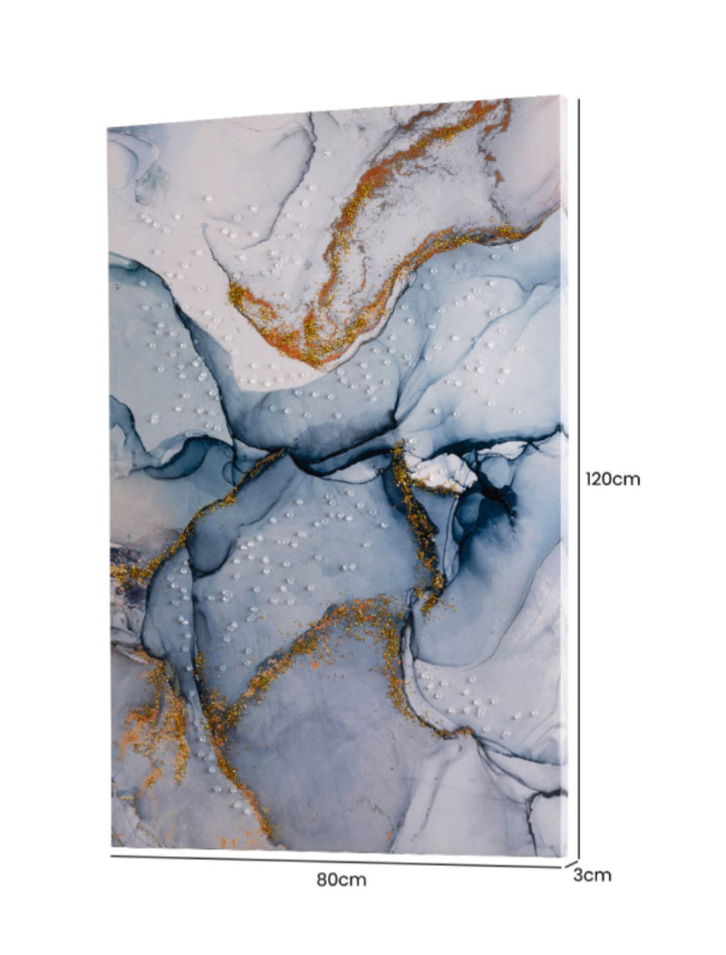 Blue gold abstract embellished canvas wall art picture 120x80