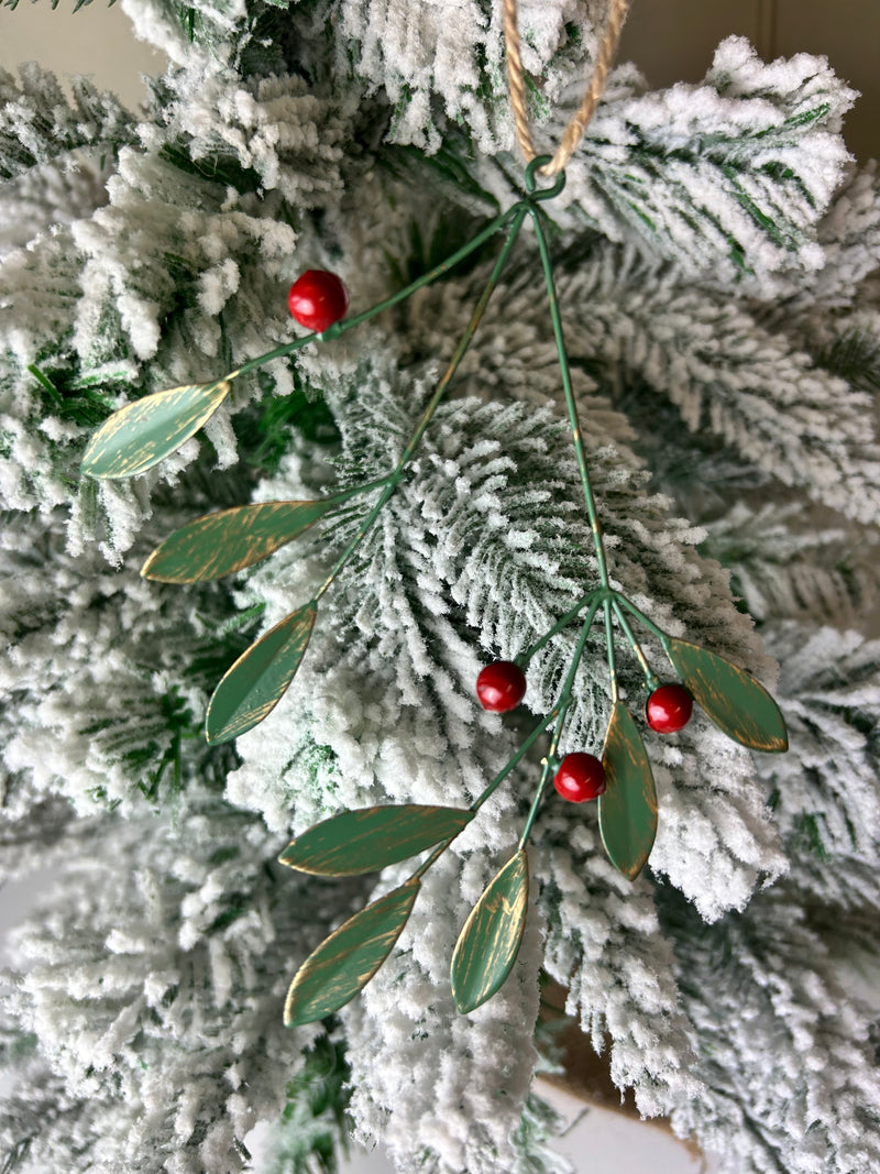 Metal Red berry mistletoe hanging sprig 15cm