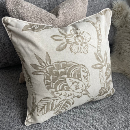 Natural floral and stripe cushion