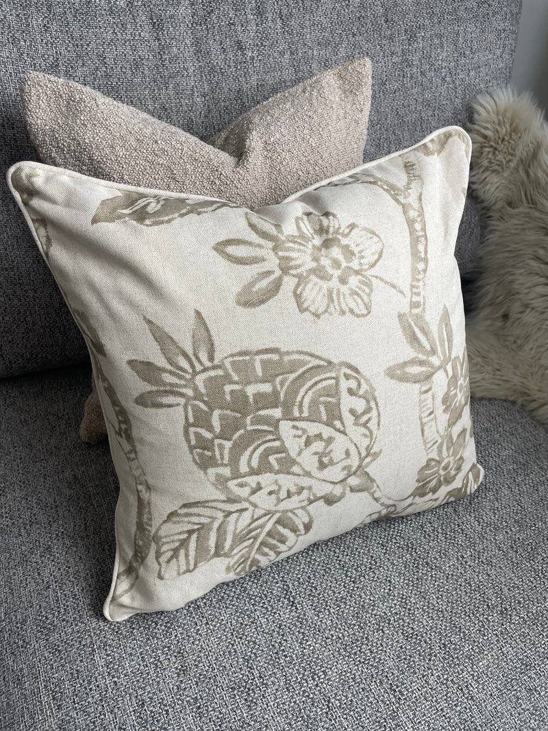 Natural floral and stripe cushion