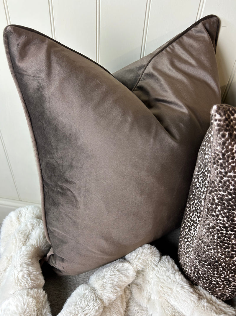Large luxe chocolate brown velvet premium cushion 50cm